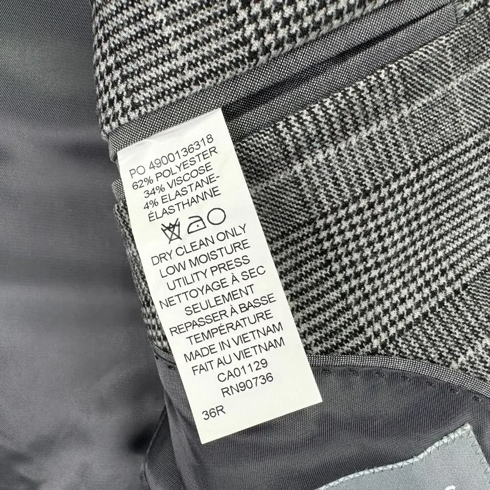Michael Kors Mens Classic Fit Plaid Stretch Sport Coat Black White 36R